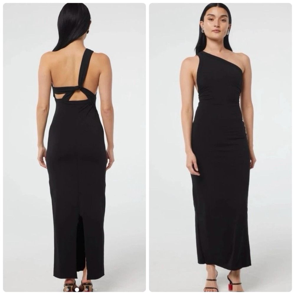 The Line by K Avalon One-Shoulder Maxi Dress Size Small Black Cotton Back Slit
